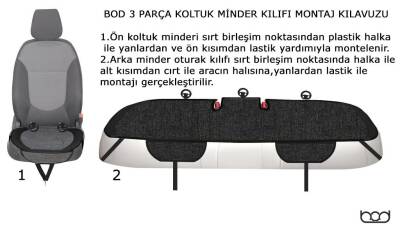 Bod Oto Koltuk Koruma Kılıfı Artemis Serisi Ön Arka 3 lü Minder Seti Gri - 8