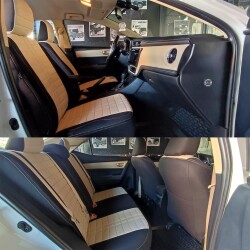 Bod Toyota Corolla Araca Özel Oto Koltuk Kılıfı Alinda Bej-Siyah 2013-2019 E180 - 1