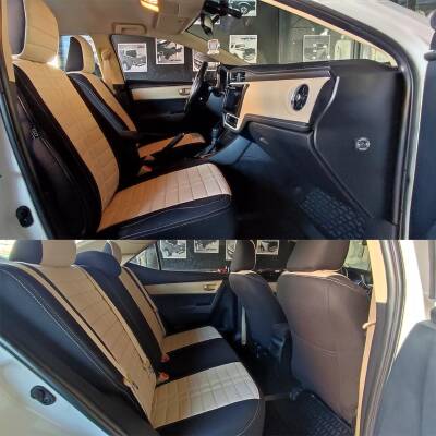 Bod Toyota Corolla Araca Özel Oto Koltuk Kılıfı Alinda Bej-Siyah 2013-2019 E180 - 1