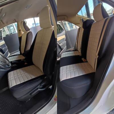 Bod Toyota Corolla Araca Özel Oto Koltuk Kılıfı Alinda Bej-Siyah 2013-2019 E180 - 4